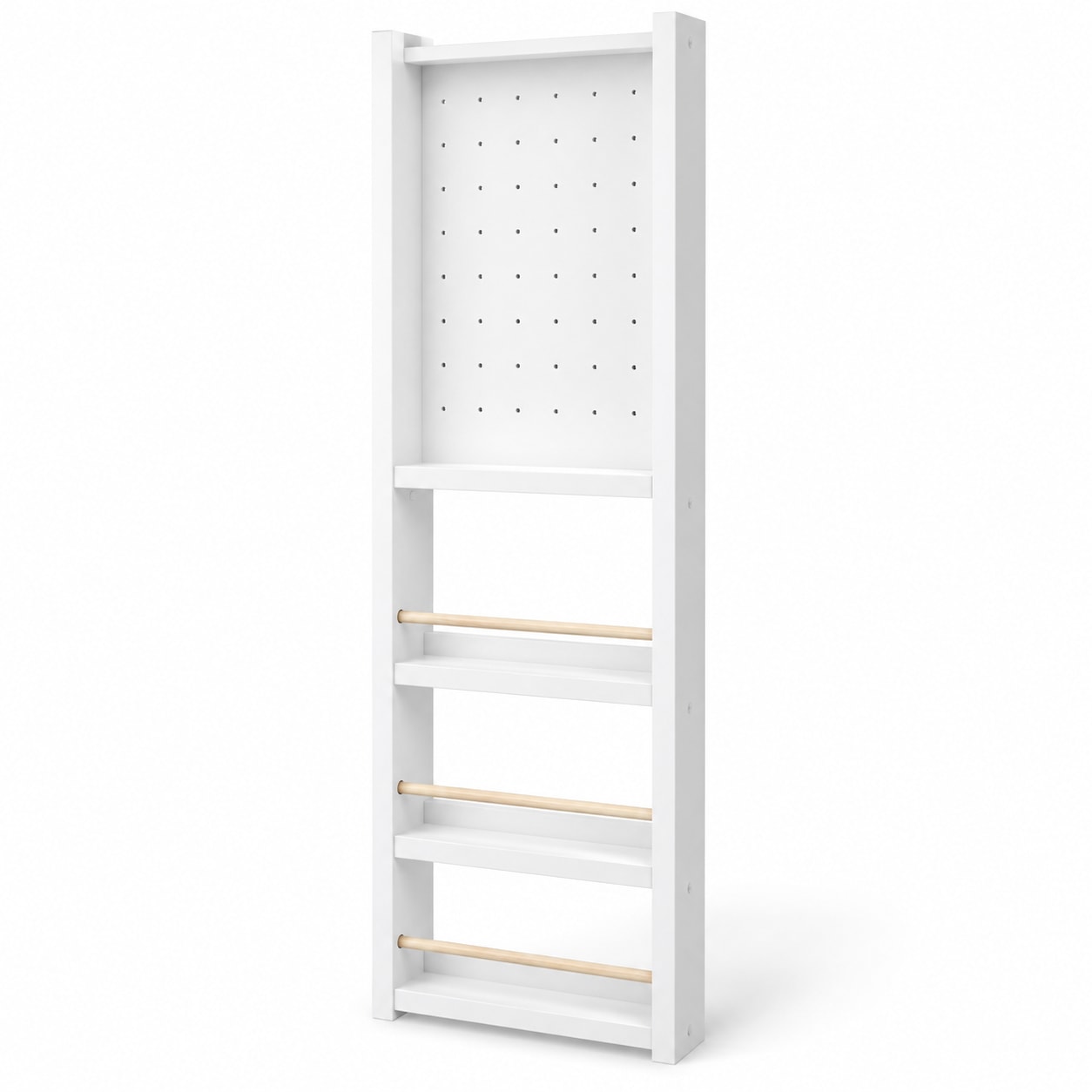 Tall White Pegboard Storage Rack with Open Shelves product