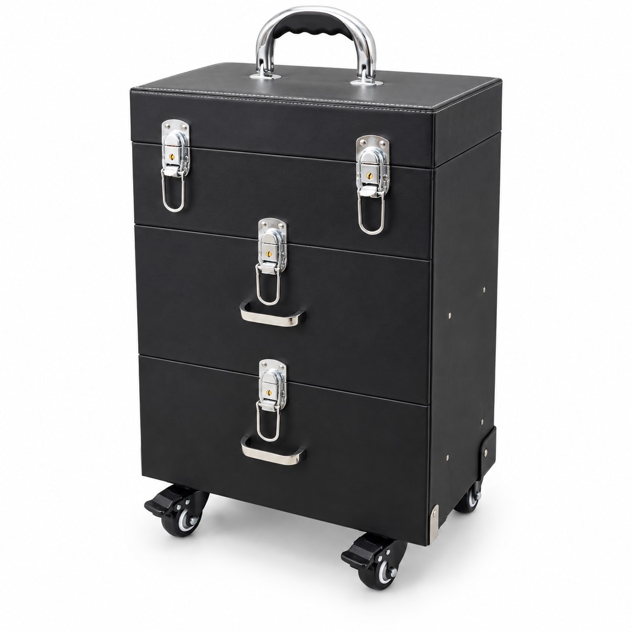 Black Rolling Makeup Case with Drawers and Divided Top product