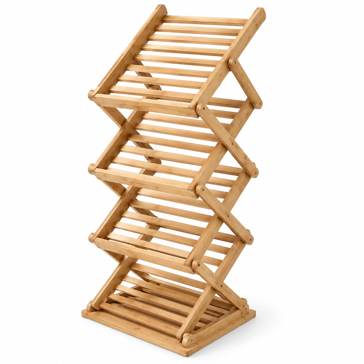Folding Wooden Display Rack with Open Slat Shelves product