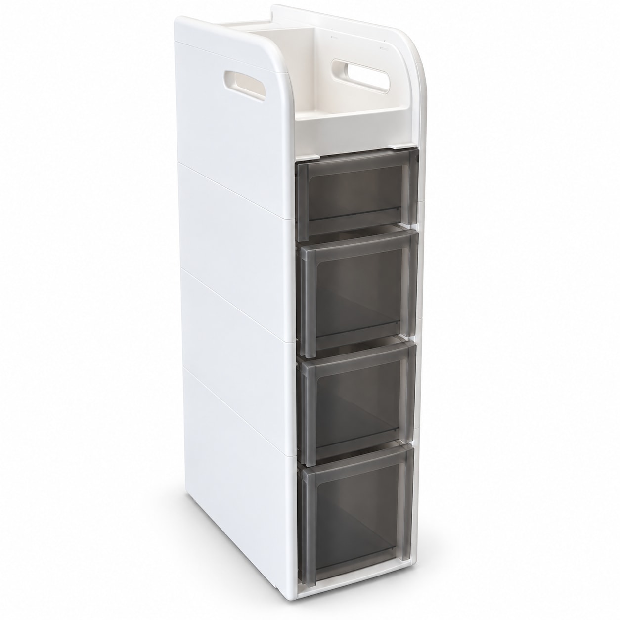 White Four-Drawer Vanity Storage Tower with Open Top product