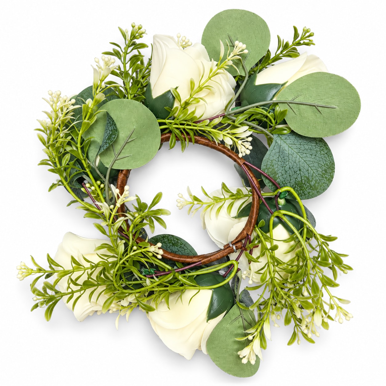 Small Faux Floral Wreath with Cream Blooms and Greenery product